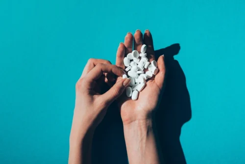 Close-up of a handful of Xanax medication